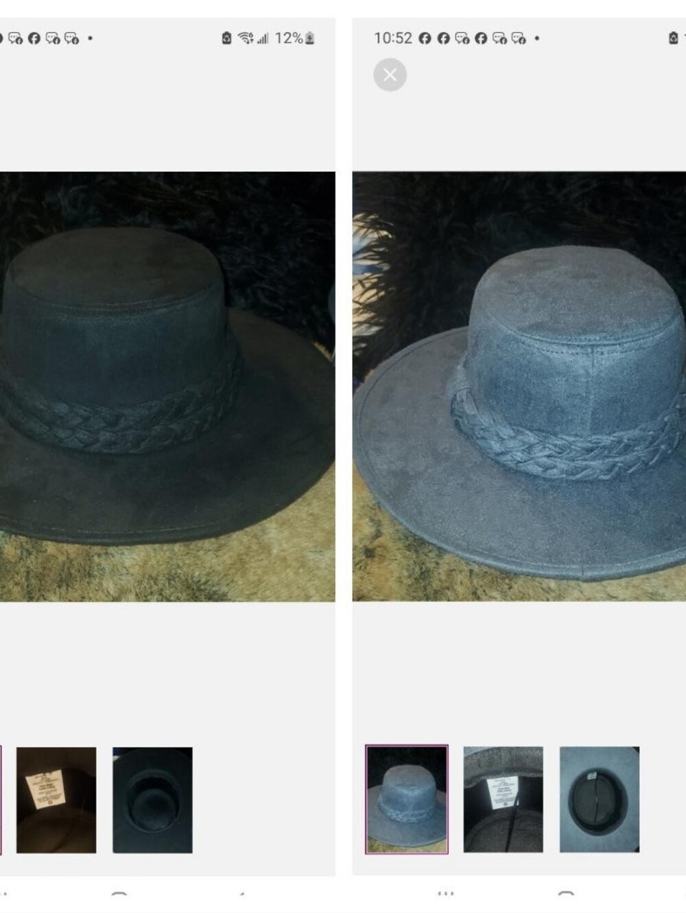 Bundle Of 2 Women's Braided Suede Wide-Brim Hats - Charcoal Gray & Black